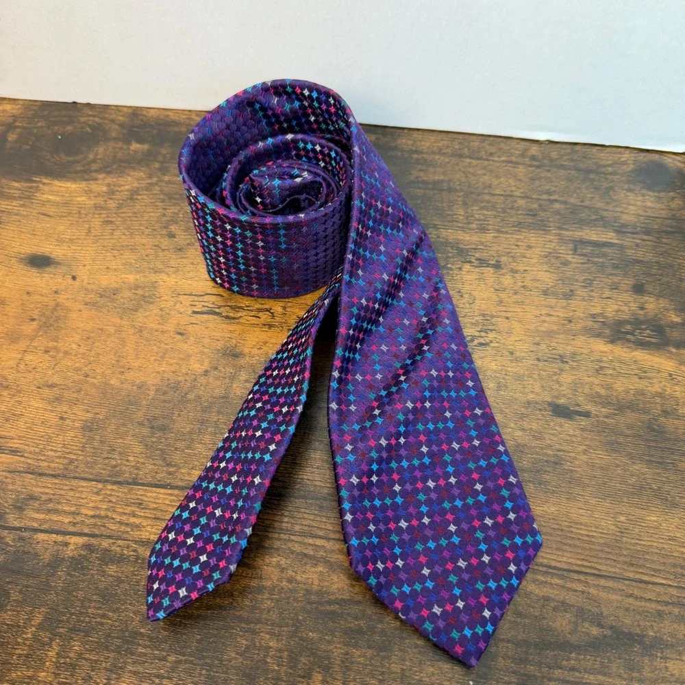Charles Tyrwhitt Tie Men Purple Geometric Silk Handmade in England Preppy Formal